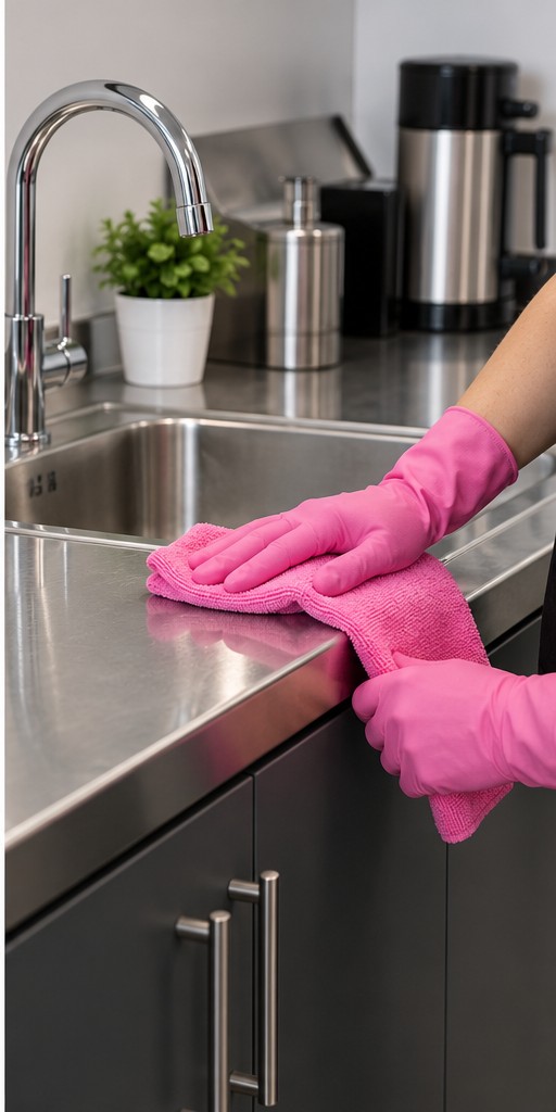 Illustrative janitorial image of breakroom sink cleaning
